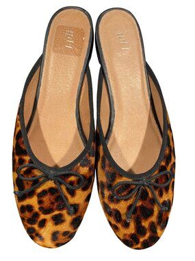 J.Jill Leopard Print calf hair Ballet Flats mules Bow Detail Womens Size 11
